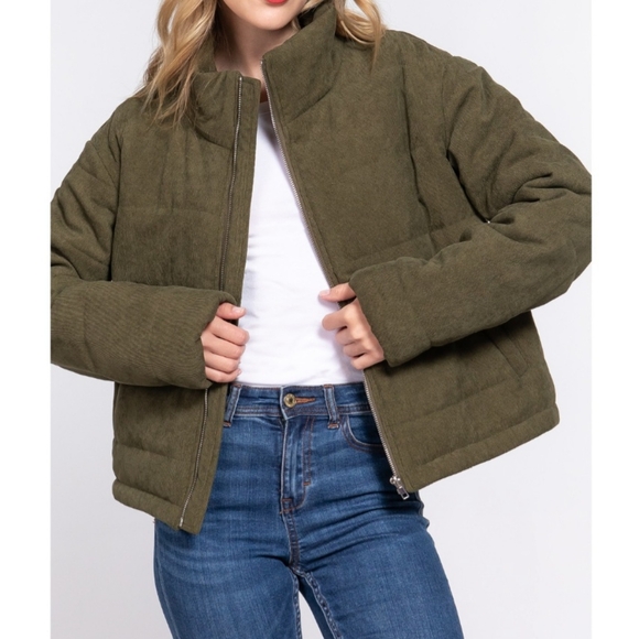 #17893 🛑S,L High Neck Corduroy Puffer Jacket - Picture 4 of 4